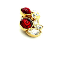 Swarovski Gold Clear Marquise Crystals & Red Cabochon Clip - On Earrings - 24 Wishes Vintage Jewelry