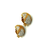 Swarovski Gold Diamante Vintage Half Hoop Clip - On Earrings - 24 Wishes Vintage Jewelry