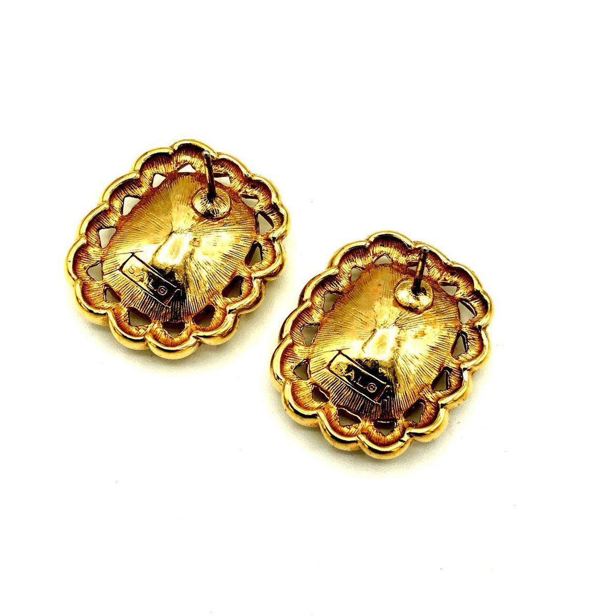 Swarovski Gold Framed Clear Crystal Vintage Pierced Earrings - 24 Wishes Vintage Jewelry