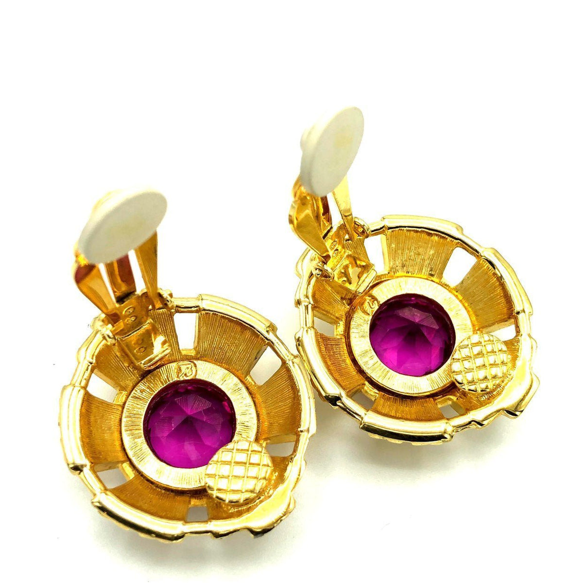 Swarovski Gold Large Pink Crystal Clip - On Earrings - 24 Wishes Vintage Jewelry