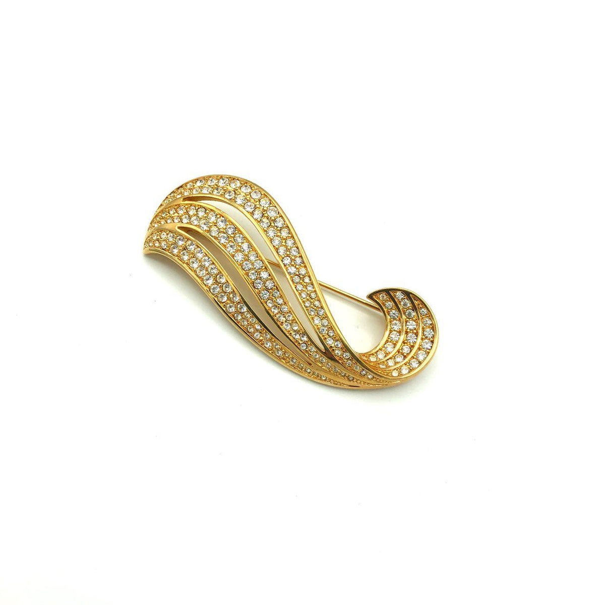 Swarovski Gold Swirl Wave Diamante Crystal Brooch - 24 Wishes Vintage Jewelry