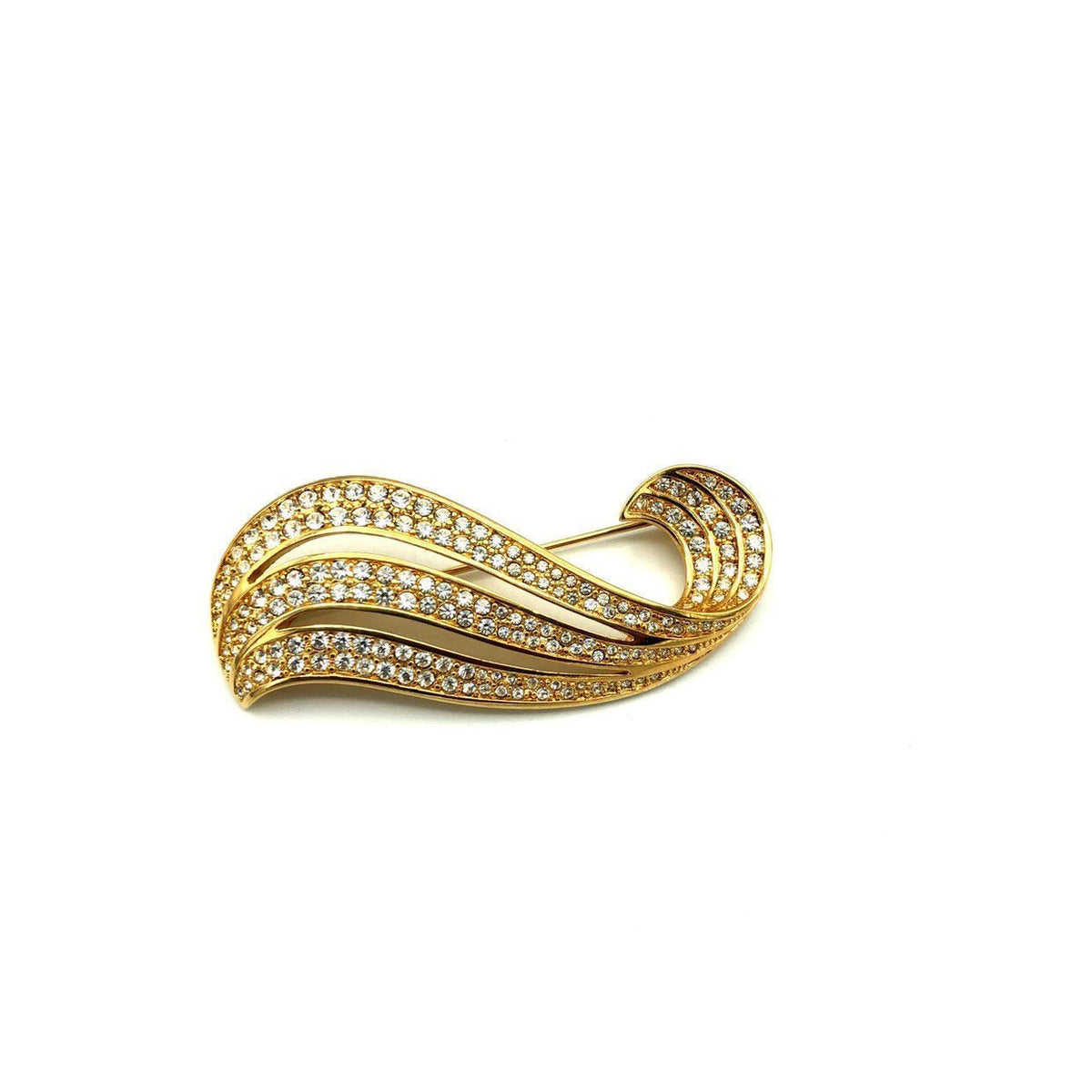 Swarovski Gold Swirl Wave Diamante Crystal Brooch - 24 Wishes Vintage Jewelry