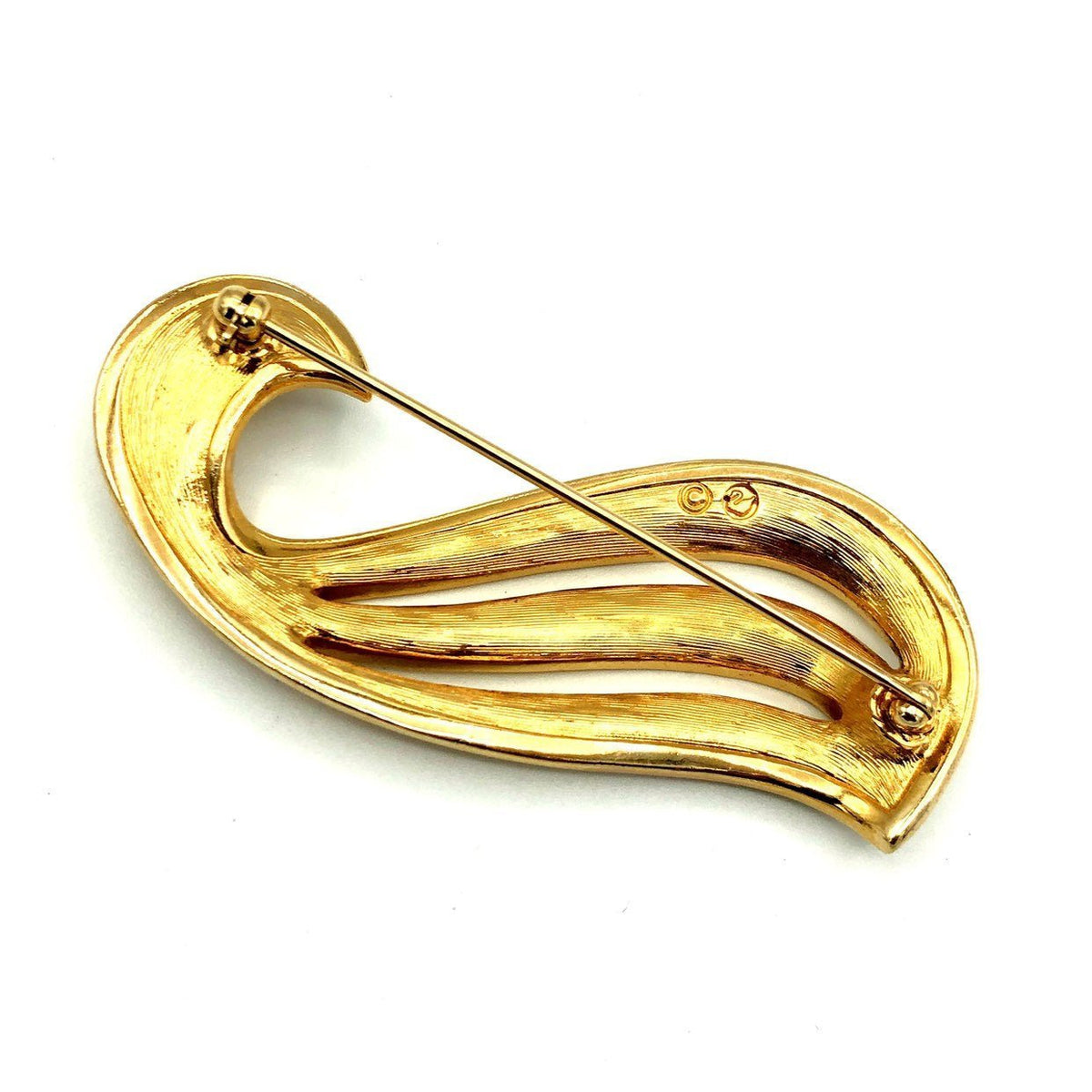 Swarovski Gold Swirl Wave Diamante Crystal Brooch - 24 Wishes Vintage Jewelry