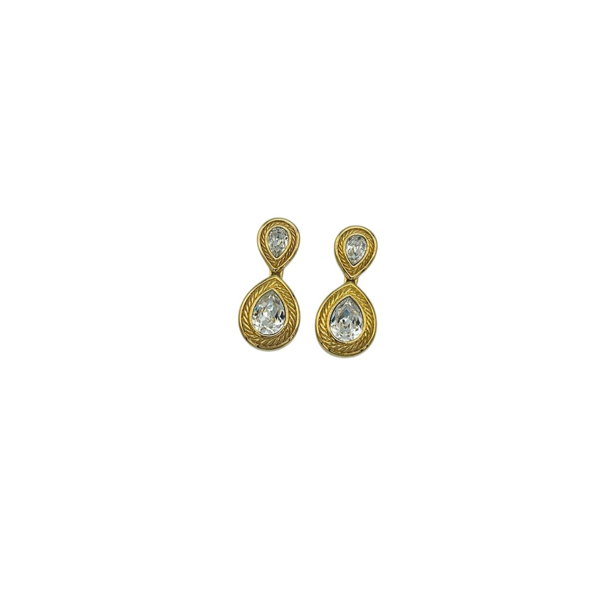 EarringsSwarovski Gold Teardrop Dangle Clear Crystal Pierced Earrings