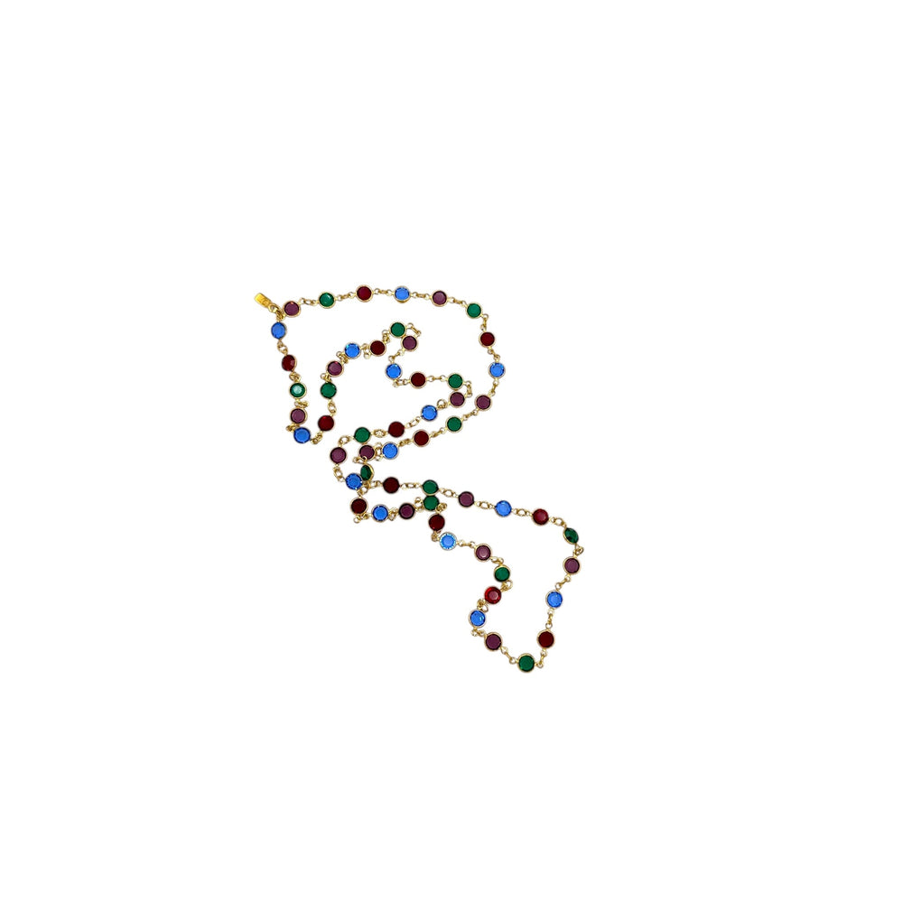 Swarovski Jewel Tone Bezel Set Necklace Vintage Gold Round Crystal Station Chain Jewelry 24 Wishes Vintage Jewelry