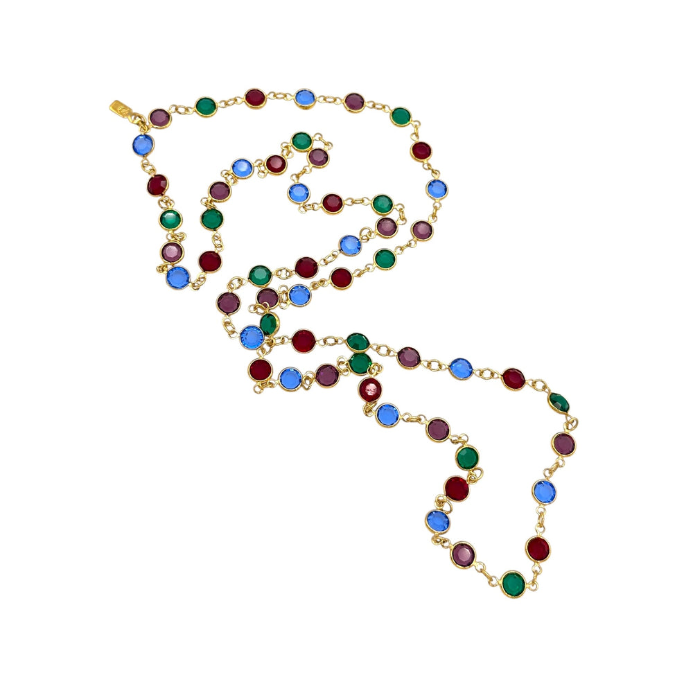 Swarovski Jewel Tone Bezel Set Necklace Vintage Gold Round Crystal Station Chain Jewelry 24 Wishes Vintage Jewelry