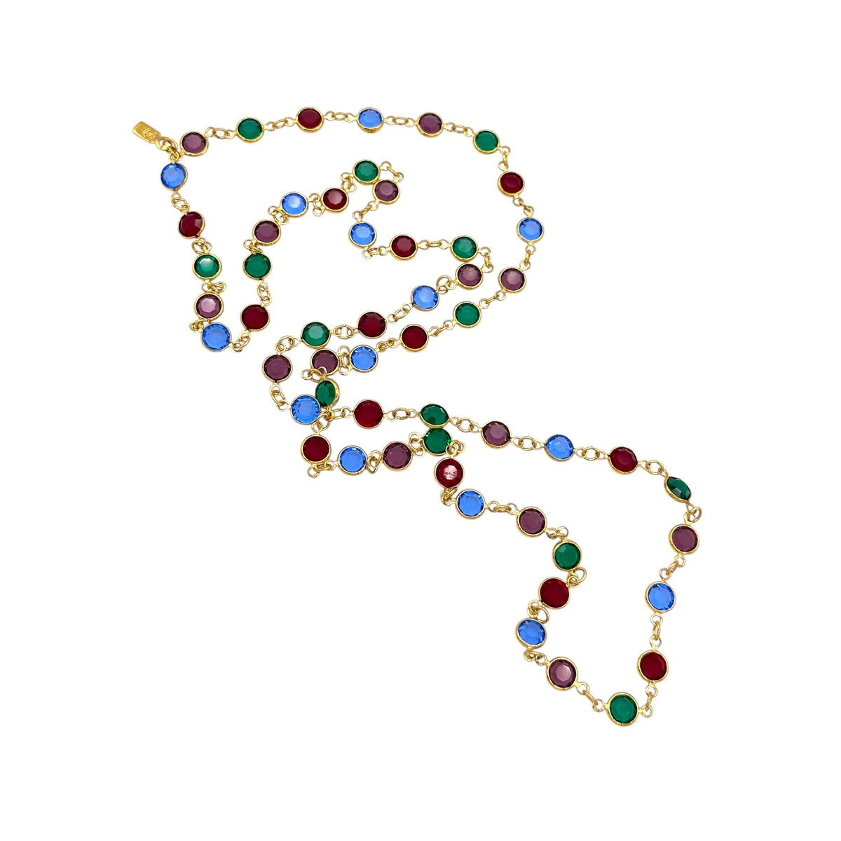 Swarovski Jewel Tone Bezel Set Necklace Vintage Gold Round Crystal Station Chain Jewelry 24 Wishes Vintage Jewelry