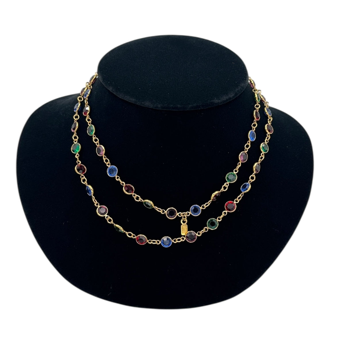 Swarovski Jewel Tone Bezel Set Necklace Vintage Gold Round Crystal Station Chain Jewelry 24 Wishes Vintage Jewelry