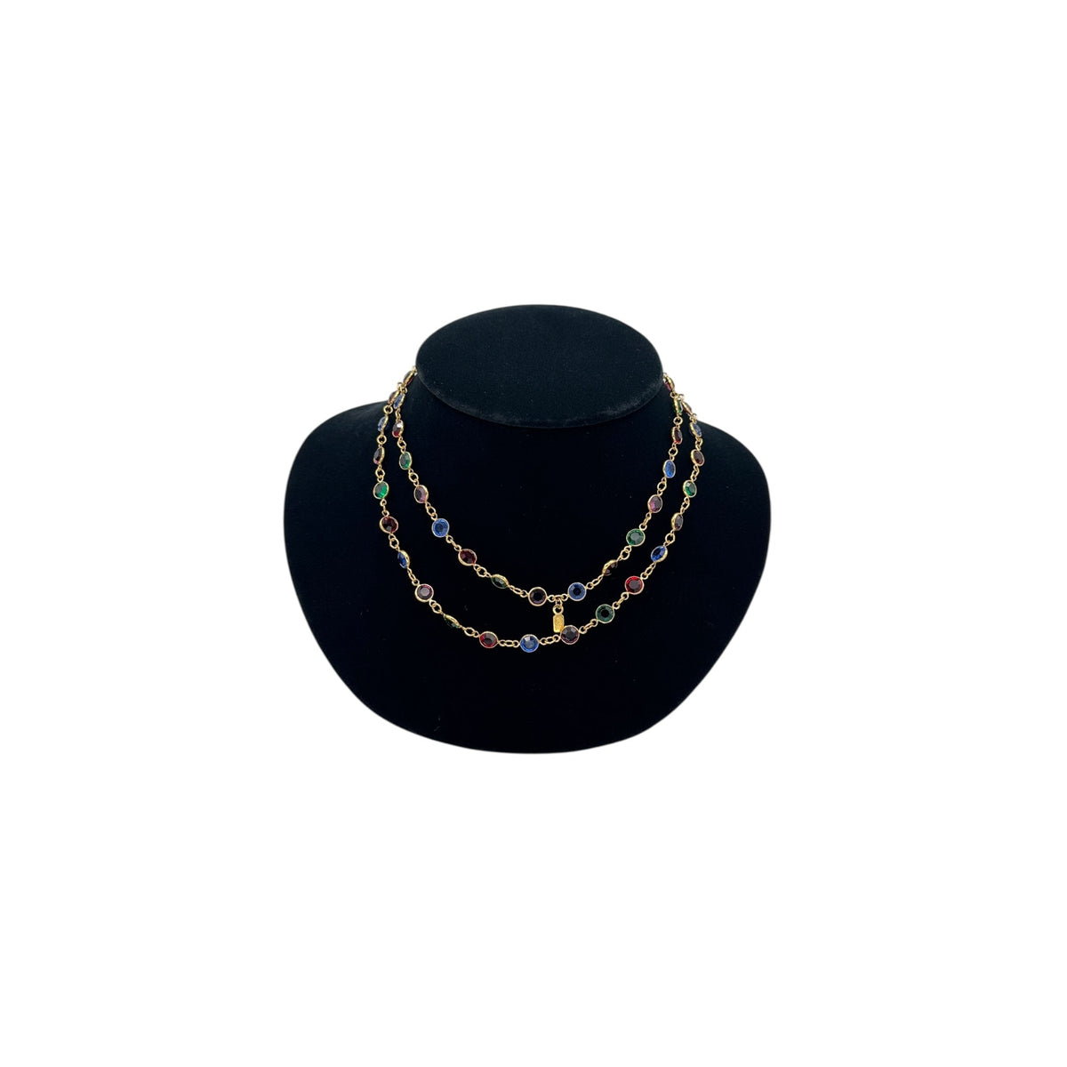Swarovski Jewel Tone Bezel Set Necklace Vintage Gold Round Crystal Station Chain Jewelry 24 Wishes Vintage Jewelry