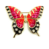 Swarovski Large Enamel Rhinestone Butterfly Brooch - 24 Wishes Vintage Jewelry