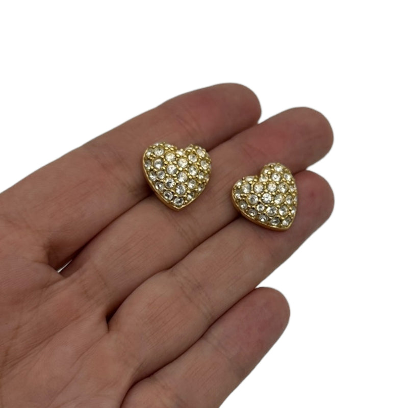 Swarovski Petite Pave Heart Clear Crystal Pierced Earrings - 24 Wishes Vintage Jewelry