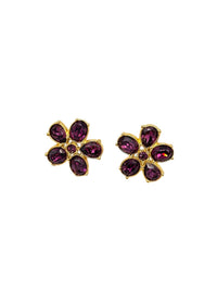 Swarovski Purple Faceted Crystal Flower Pierced Earrings Swan Signed - 24 Wishes Vintage Jewelry