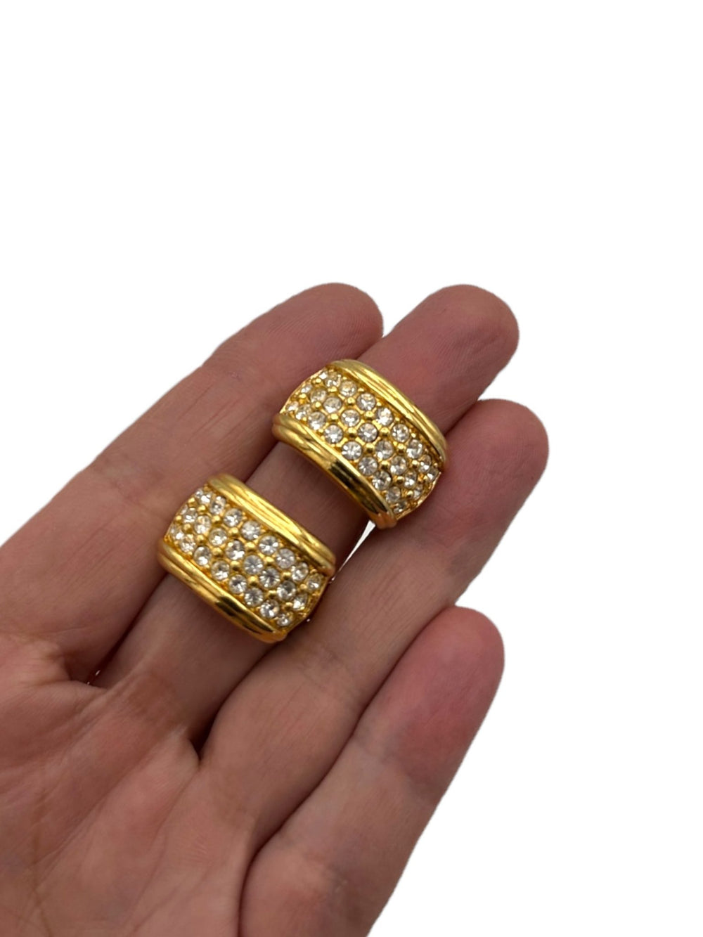 Swarovski SAL Gold Crystal Rhinestone Wide Hoop Clip - On Earrings Earrings 24 Wishes Vintage Jewelry