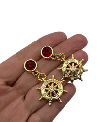 Swarovski SAL Gold Crystal Ship Wheel Nautical Vintage Pierced Earrings Earrings 24 Wishes Vintage Jewelry