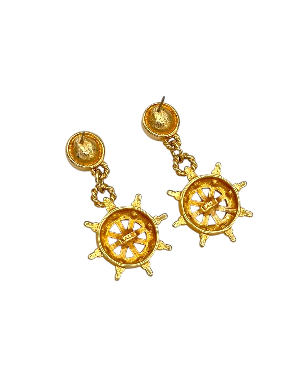 Swarovski SAL Gold Crystal Ship Wheel Nautical Vintage Pierced Earrings Earrings 24 Wishes Vintage Jewelry