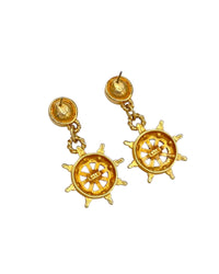 Swarovski SAL Gold Crystal Ship Wheel Nautical Vintage Pierced Earrings Earrings 24 Wishes Vintage Jewelry