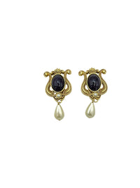 Swarovski SAL Victorian Revival Purple Cabochon Statement Clip - on Earrings - 24 Wishes Vintage Jewelry