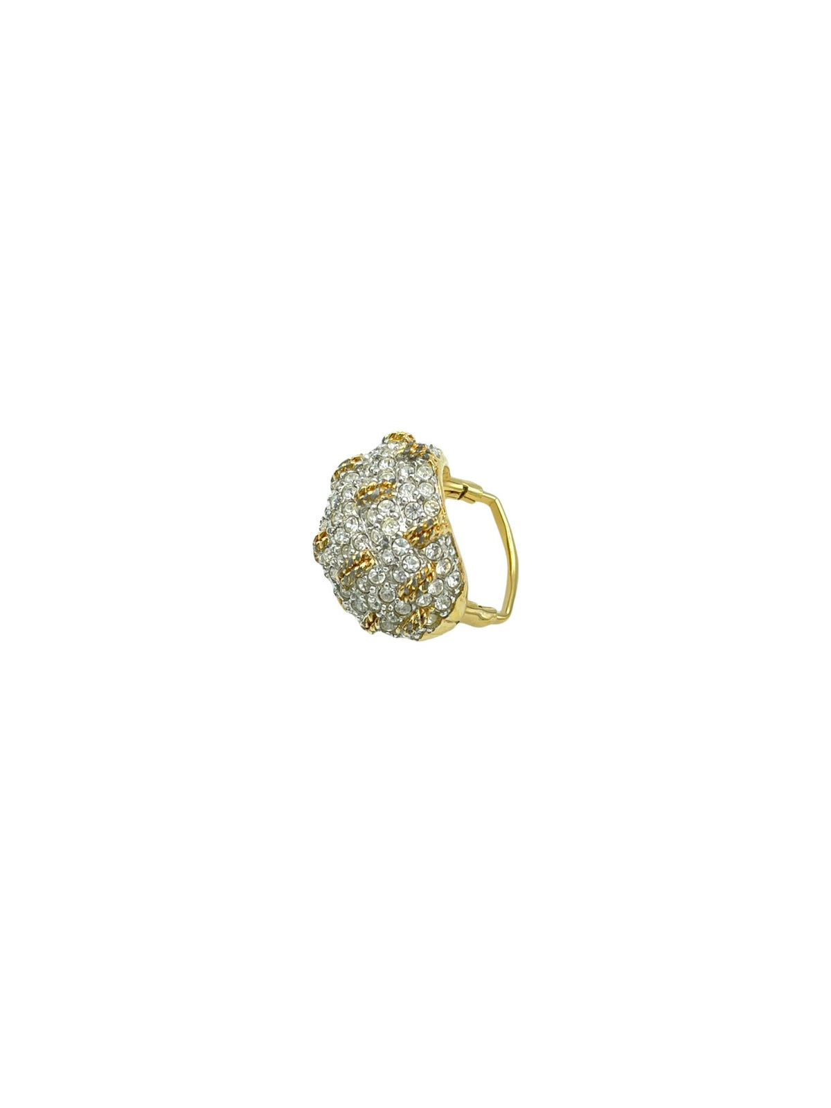 Swarovski Silver & Gold Basket Weave Pave Dome Vintage Cocktail Ring - 24 Wishes Vintage Jewelry