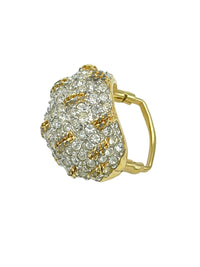 Swarovski Silver & Gold Basket Weave Pave Dome Vintage Cocktail Ring - 24 Wishes Vintage Jewelry