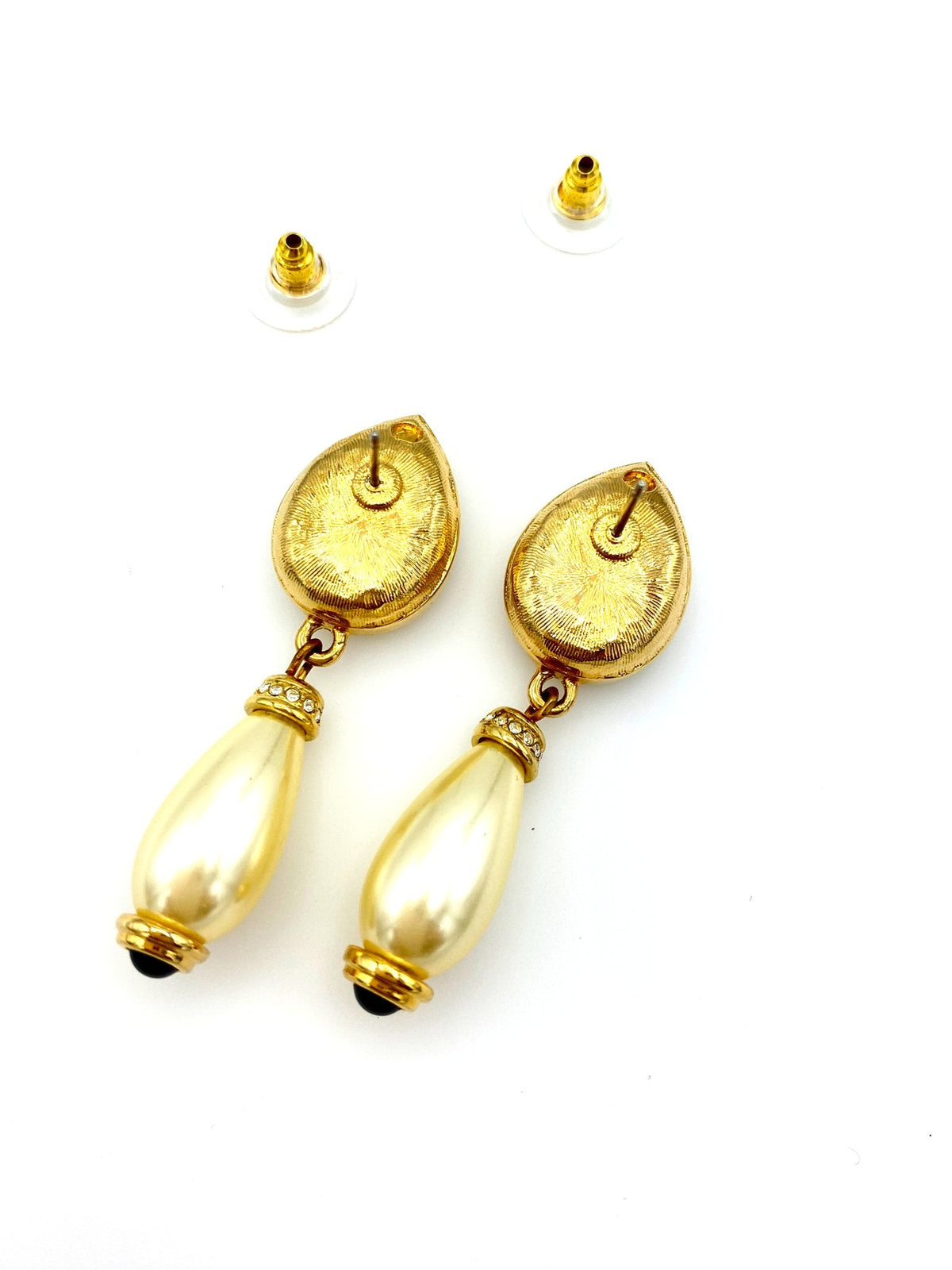 Swarovski Teardrop Crystal & Pearl Dangle Vintage Gold Earrings - 24 Wishes Vintage Jewelry