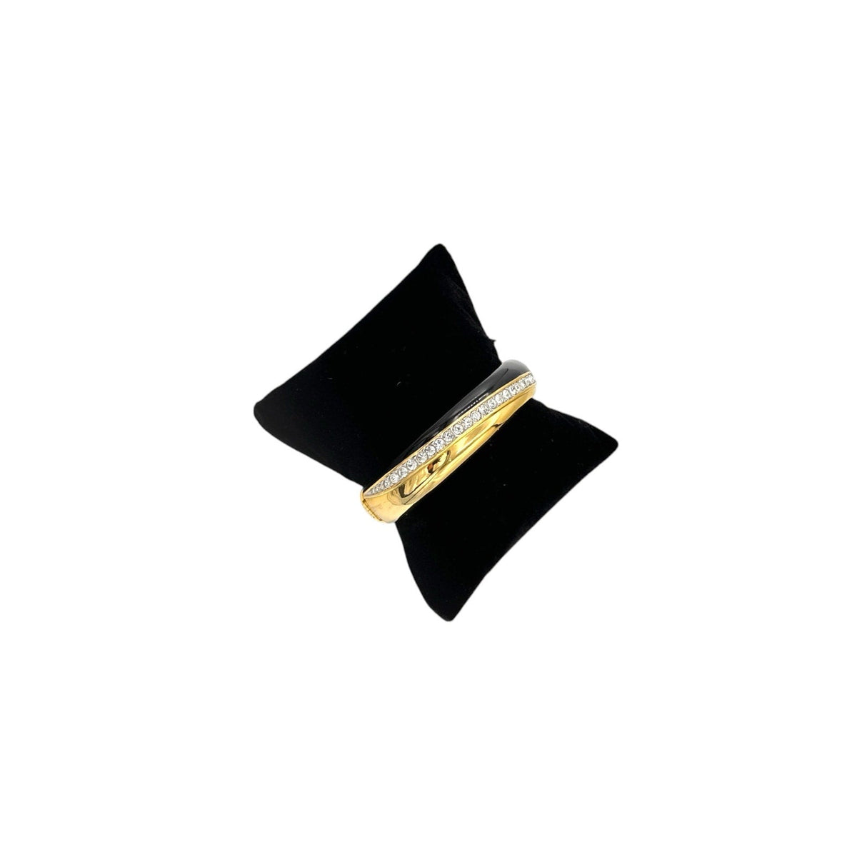 BraceletsSwarovski Vintage Black Enamel Rhinestone Hinged Bangle Bracelet