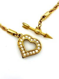 Swarovski White Crystal Open Heart Pendant Gold Rope Chain Necklace - 24 Wishes Vintage Jewelry