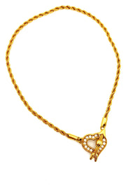 Swarovski White Crystal Open Heart Pendant Gold Rope Chain Necklace - 24 Wishes Vintage Jewelry