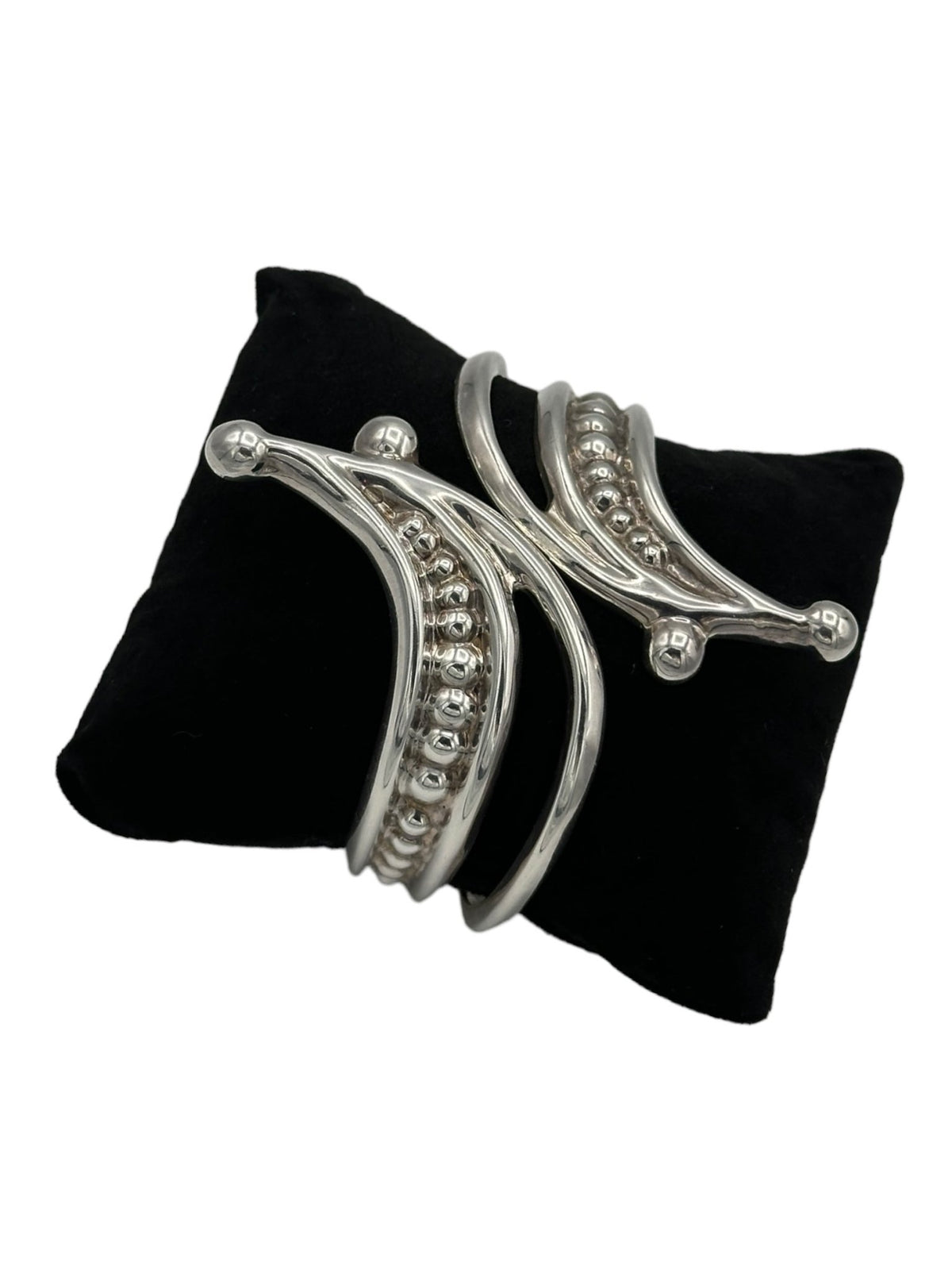 Taxco Mexico TH - 105 Sterling Silver Hinge Cuff Bypass Clamper Bracelet - 24 Wishes Vintage Jewelry