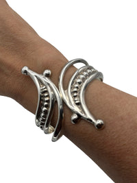 Taxco Mexico TH - 105 Sterling Silver Hinge Cuff Bypass Clamper Bracelet - 24 Wishes Vintage Jewelry