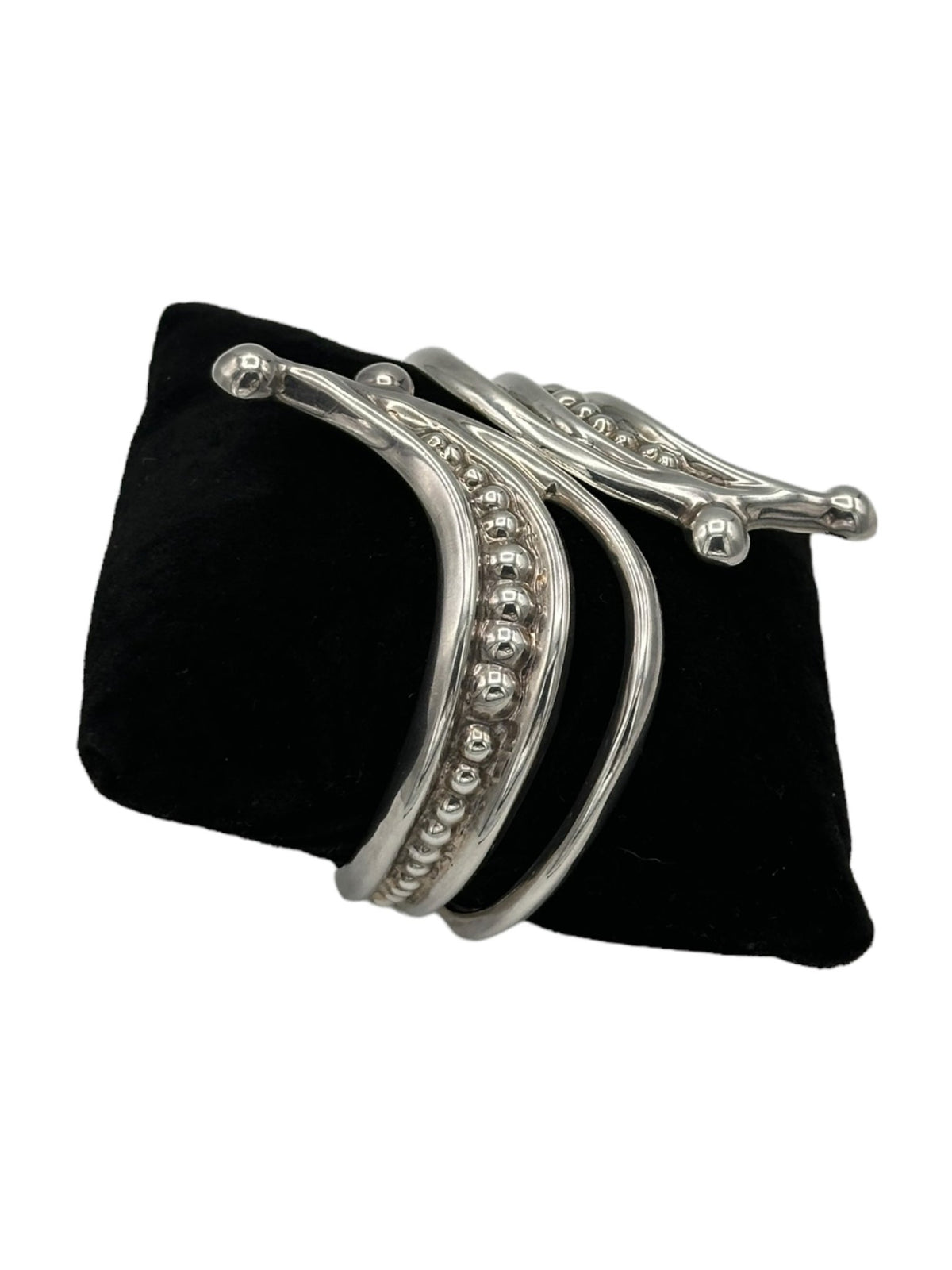 Taxco Mexico TH - 105 Sterling Silver Hinge Cuff Bypass Clamper Bracelet - 24 Wishes Vintage Jewelry