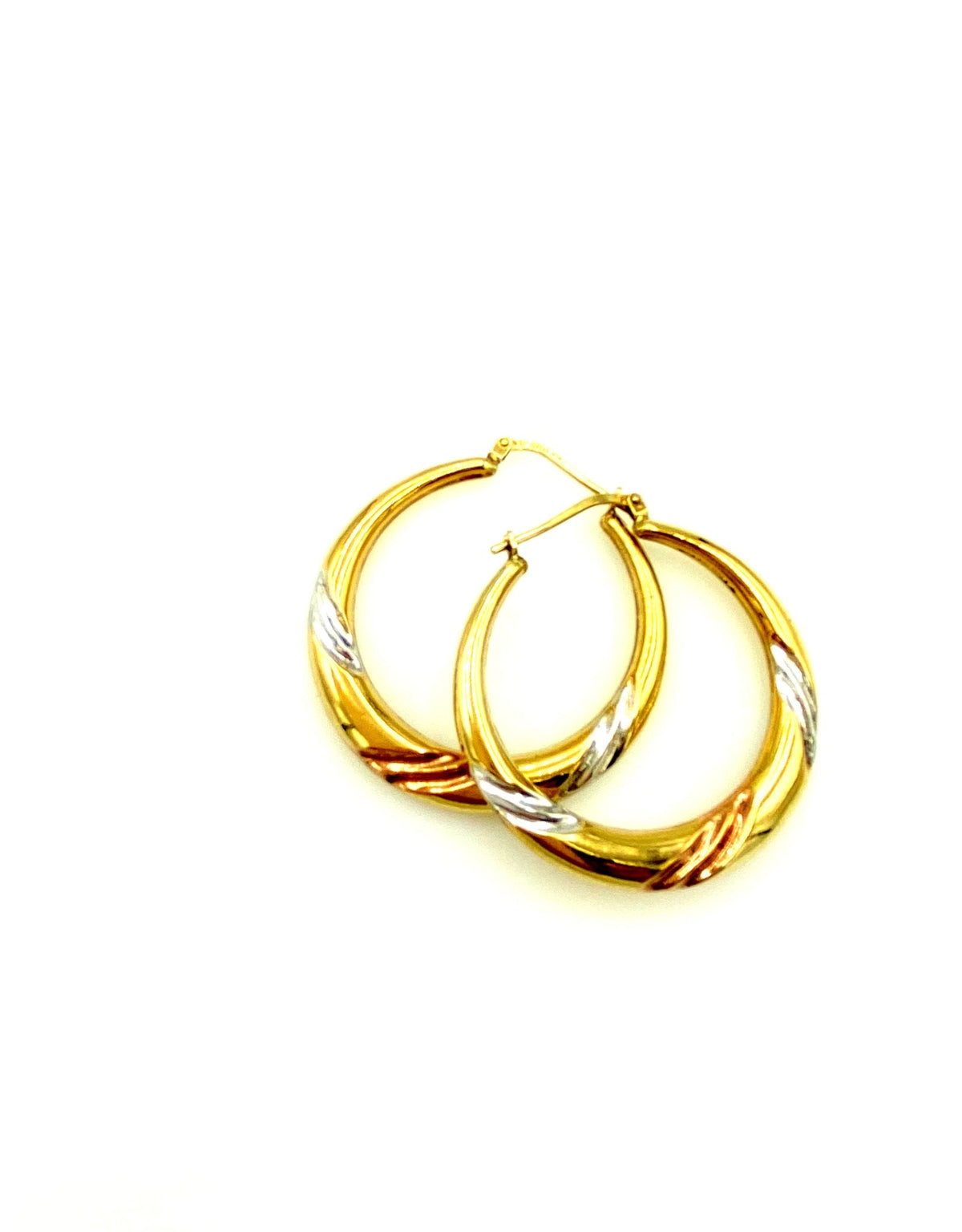 Tri - Color Sterling Vintage Medium Size Hoop Pierced Earrings - 24 Wishes Vintage Jewelry