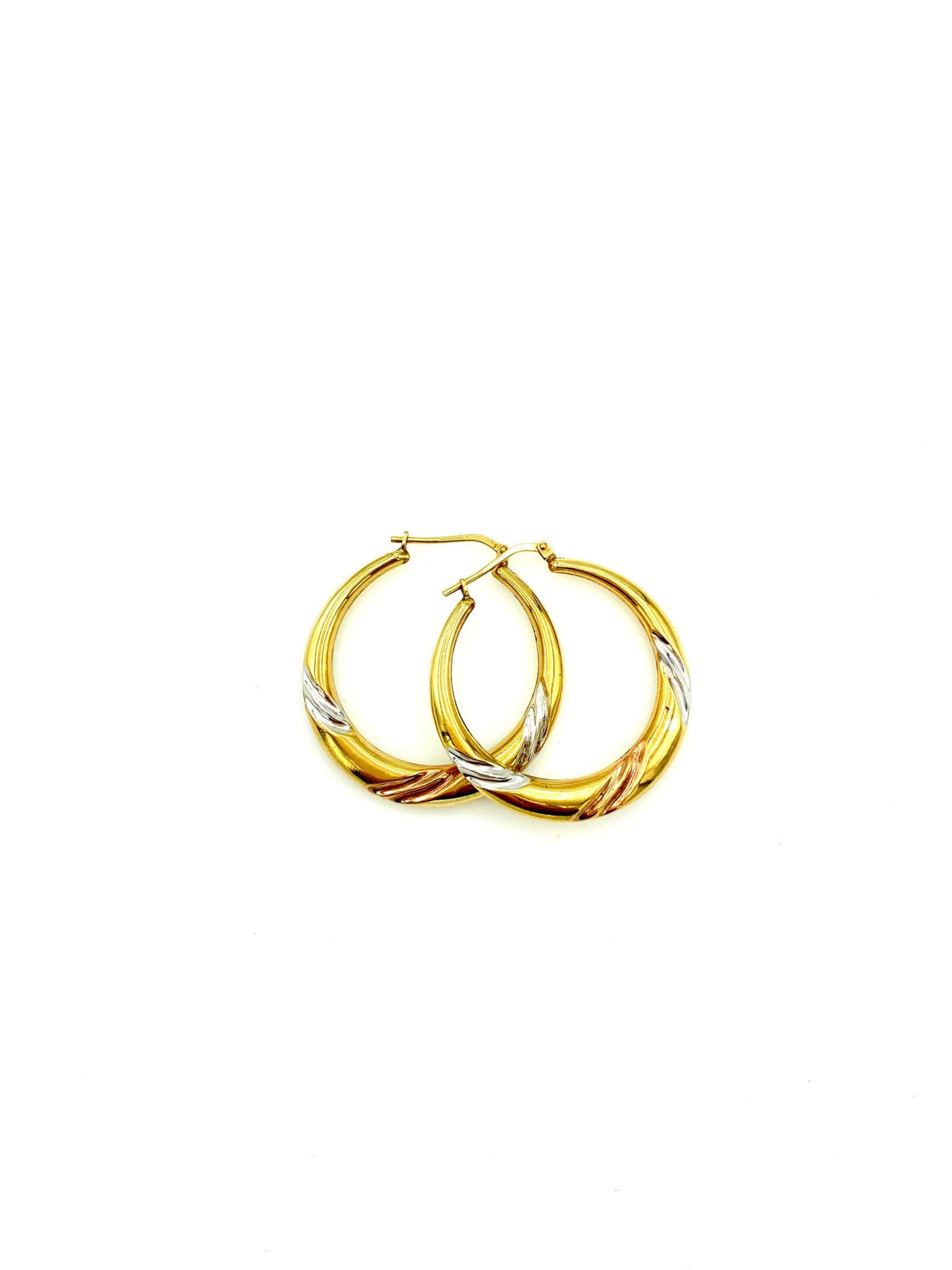 Tri - Color Sterling Vintage Medium Size Hoop Pierced Earrings - 24 Wishes Vintage Jewelry