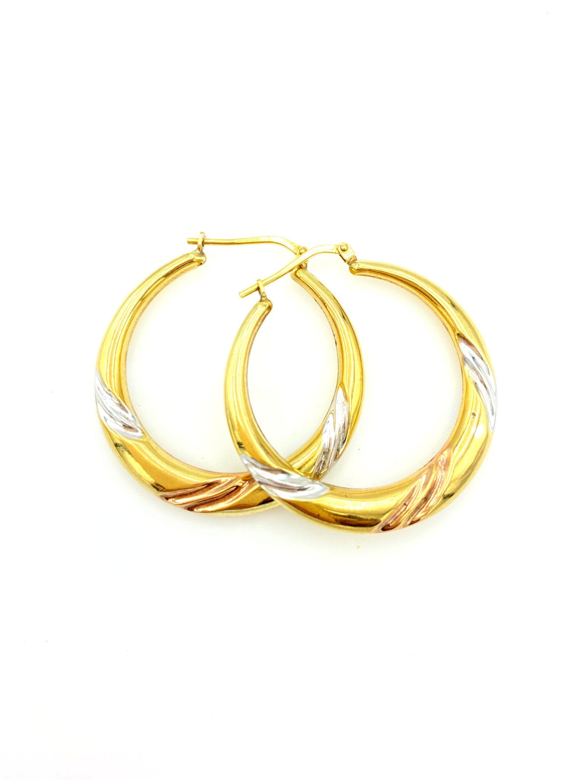 Tri - Color Sterling Vintage Medium Size Hoop Pierced Earrings - 24 Wishes Vintage Jewelry