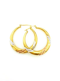 Tri - Color Sterling Vintage Medium Size Hoop Pierced Earrings - 24 Wishes Vintage Jewelry