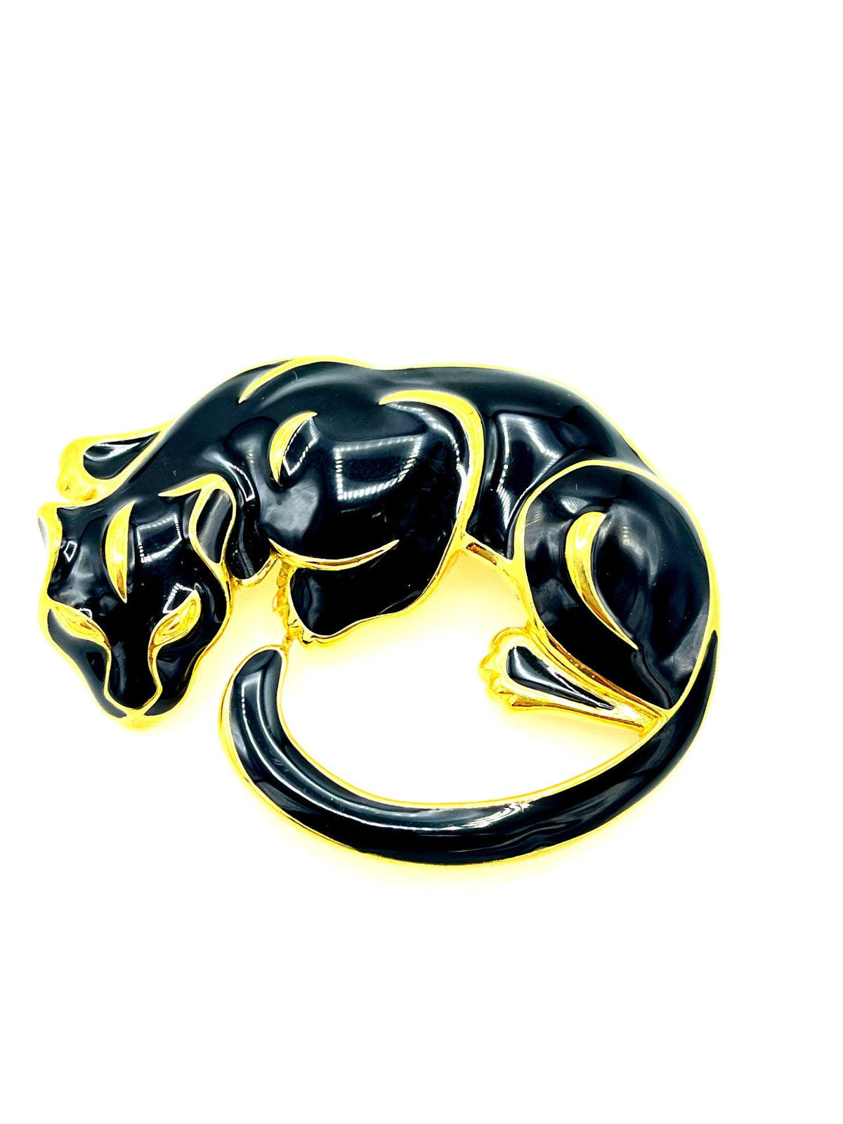 Trifari Black Enamel Panther Vintage Brooch Pin - 24 Wishes Vintage Jewelry