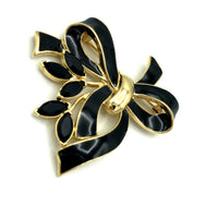 Trifari Kunio Matsumoto Black Enamel Bow Vintage Brooch - 24 Wishes Vintage Jewelry