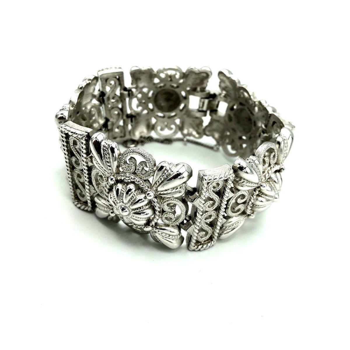 Trifari Filigree Style Silver Vintage Panel Bracelet - 24 Wishes Vintage Jewelry