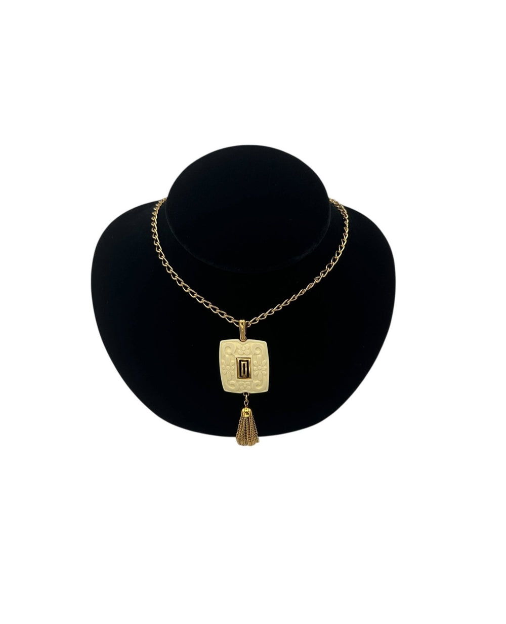 Trifari Floral Tassel Pendant Long Gold Layering Chain - 24 Wishes Vintage Jewelry