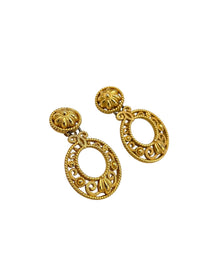 Trifari Gold Eurasian Revival Hoop Clip - on Earrings - 24 Wishes Vintage Jewelry