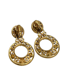 Trifari Gold Eurasian Revival Hoop Clip - on Earrings - 24 Wishes Vintage Jewelry