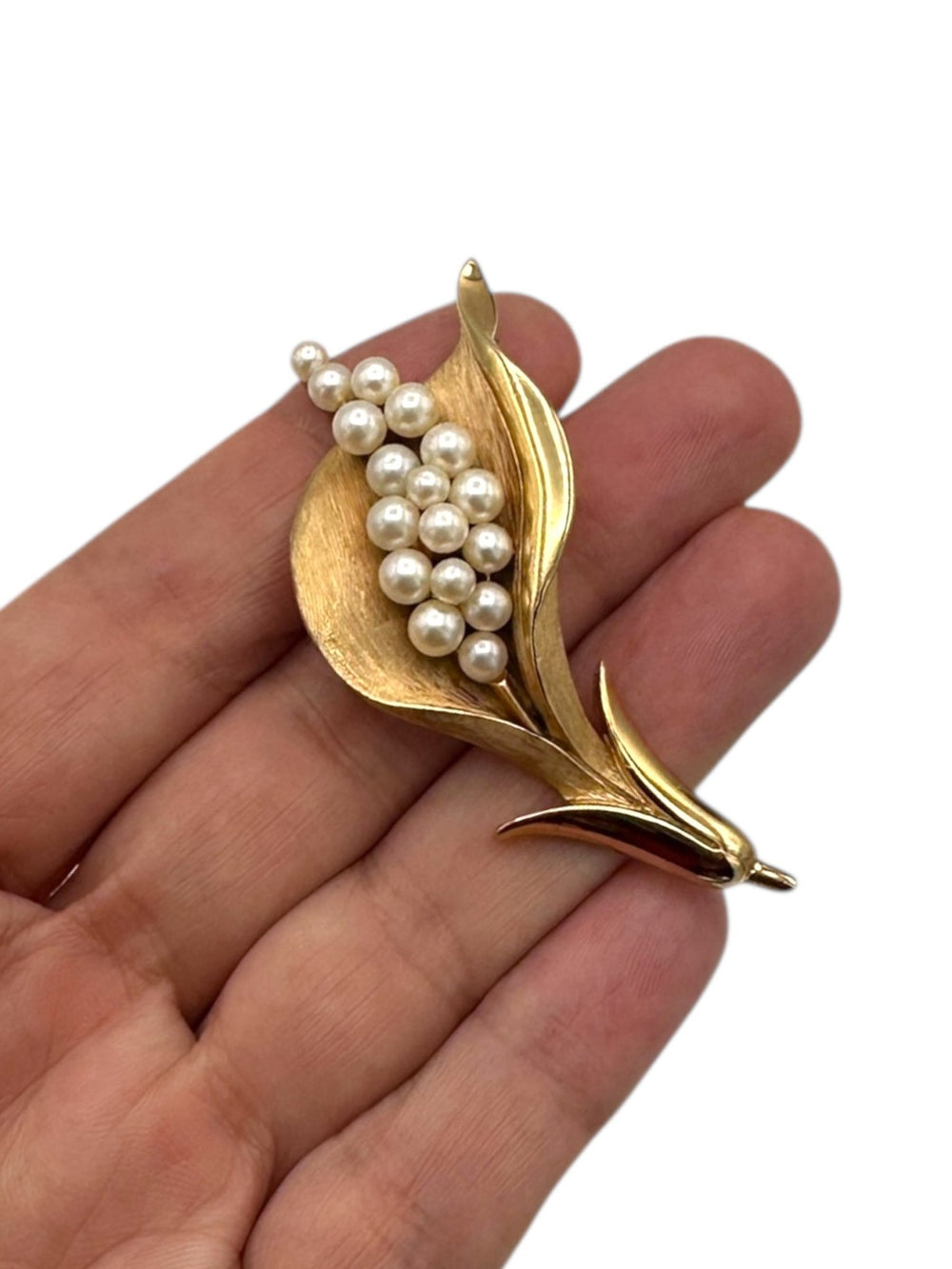 Trifari Gold Lily Pearl Vintage Brooch - 24 Wishes Vintage Jewelry