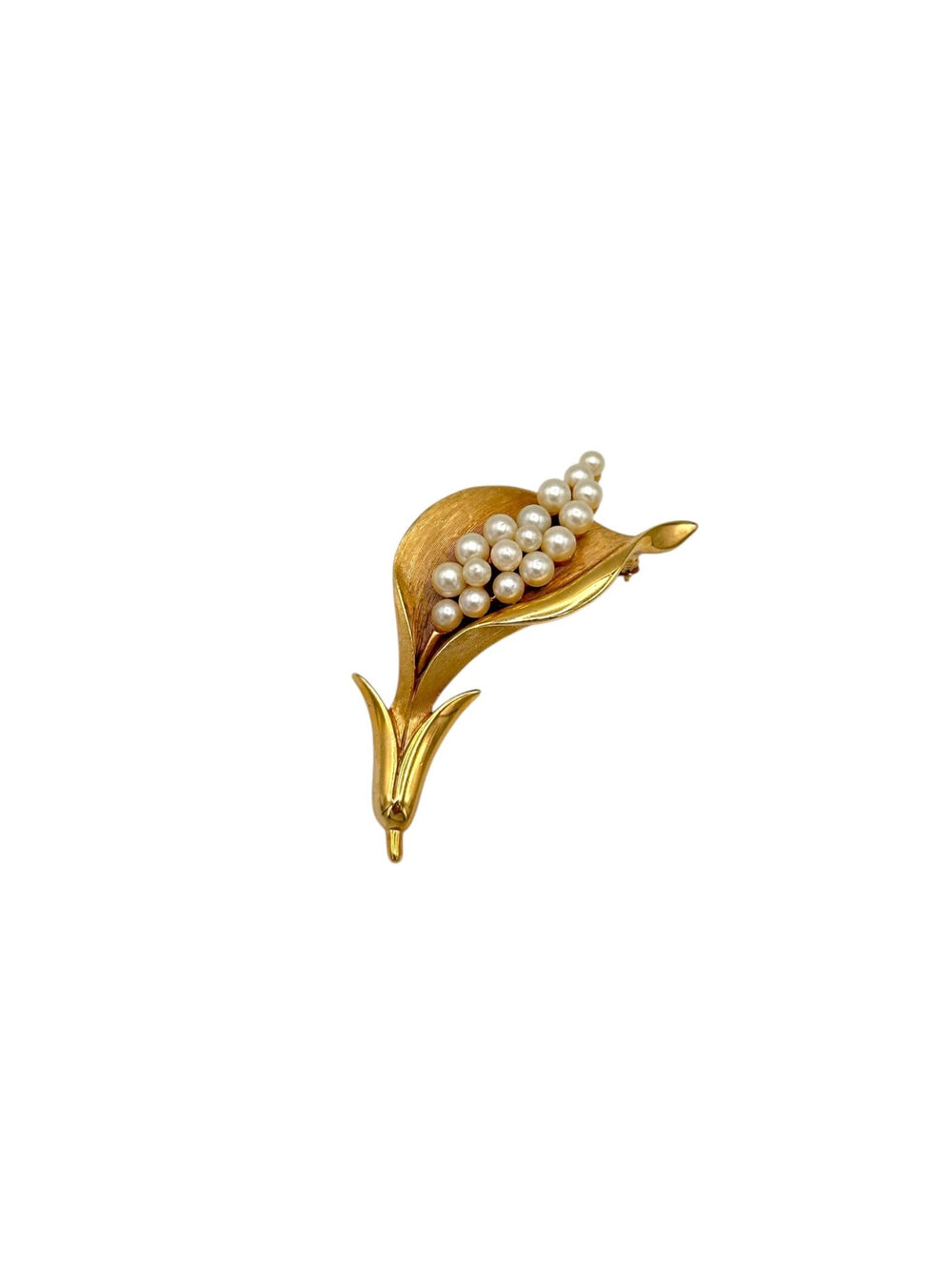 Trifari Gold Lily Pearl Vintage Brooch - 24 Wishes Vintage Jewelry