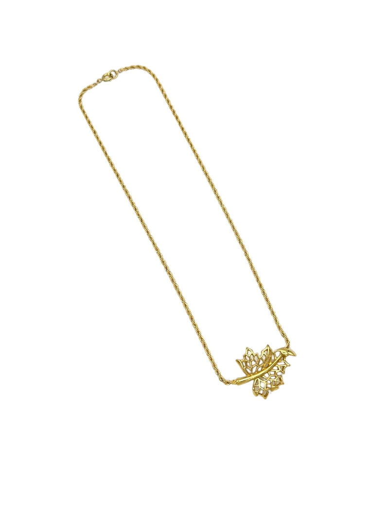 Trifari Gold Open Leaf Pendant Rope Chain - 24 Wishes Vintage Jewelry