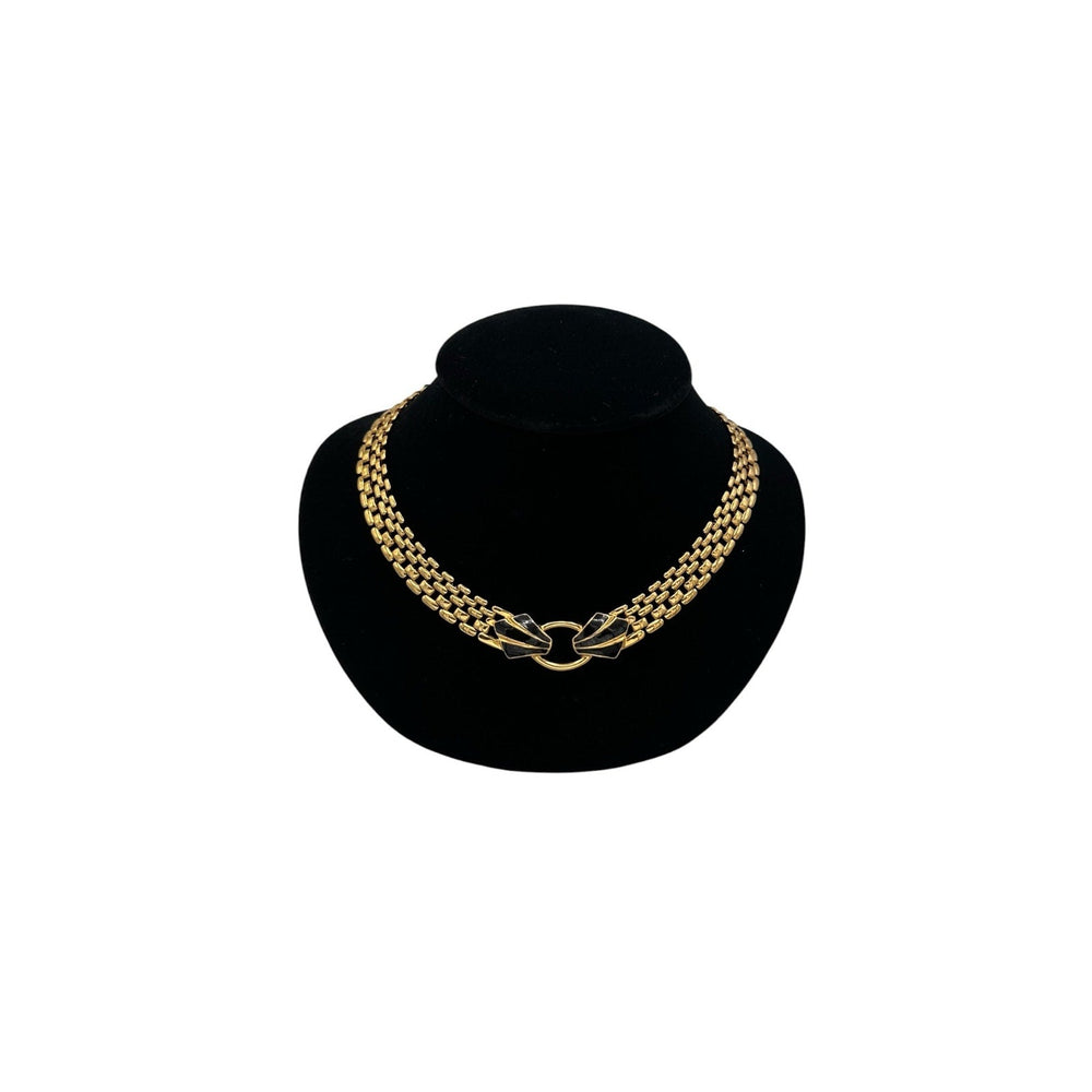 Trifari Gold Panther Link Chain Black Enamel Pendant