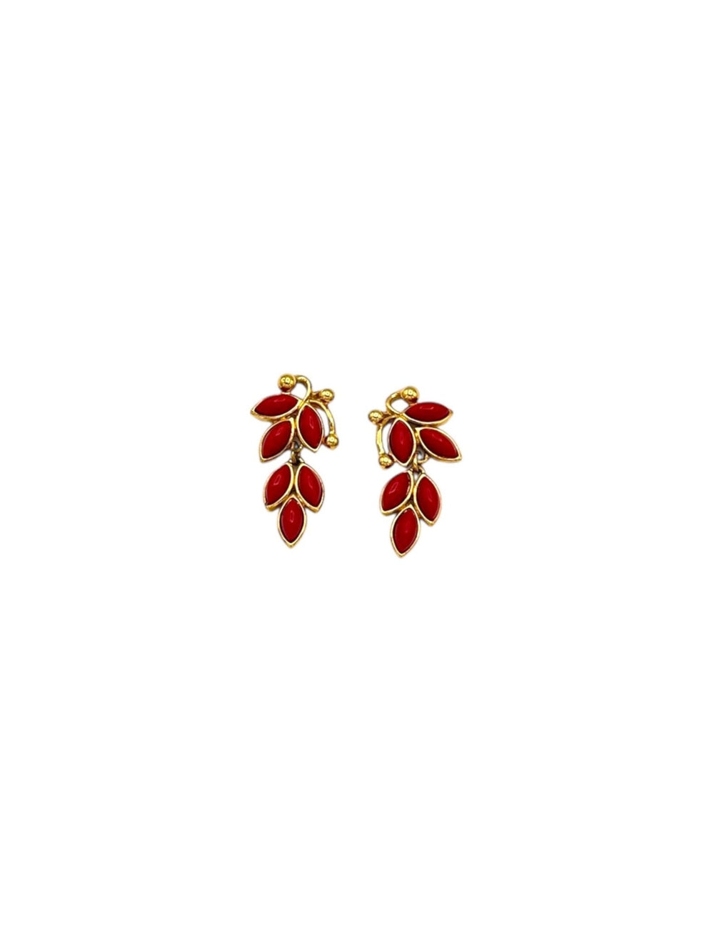 Trifari Gold Red Lucite Berry Dangle Earrings - 24 Wishes Vintage Jewelry