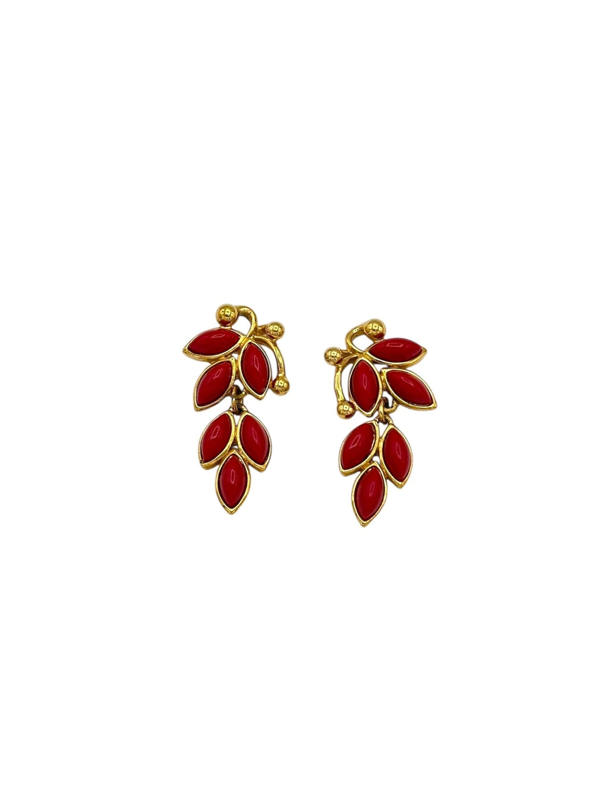 Trifari Gold Red Lucite Berry Dangle Earrings - 24 Wishes Vintage Jewelry