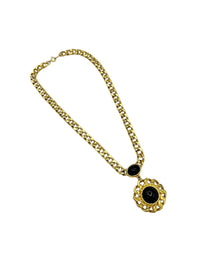 Trifari Jewelry Gold Curb Chain Necklace Classic Black Cabochon Pendant - 24 Wishes Vintage Jewelry