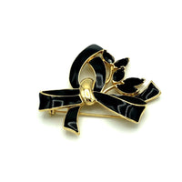 Trifari Kunio Matsumoto Black Enamel Bow Vintage Brooch - 24 Wishes Vintage Jewelry