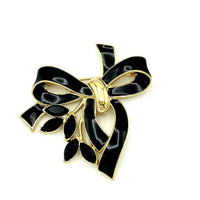 Trifari Kunio Matsumoto Black Enamel Bow Vintage Brooch - 24 Wishes Vintage Jewelry