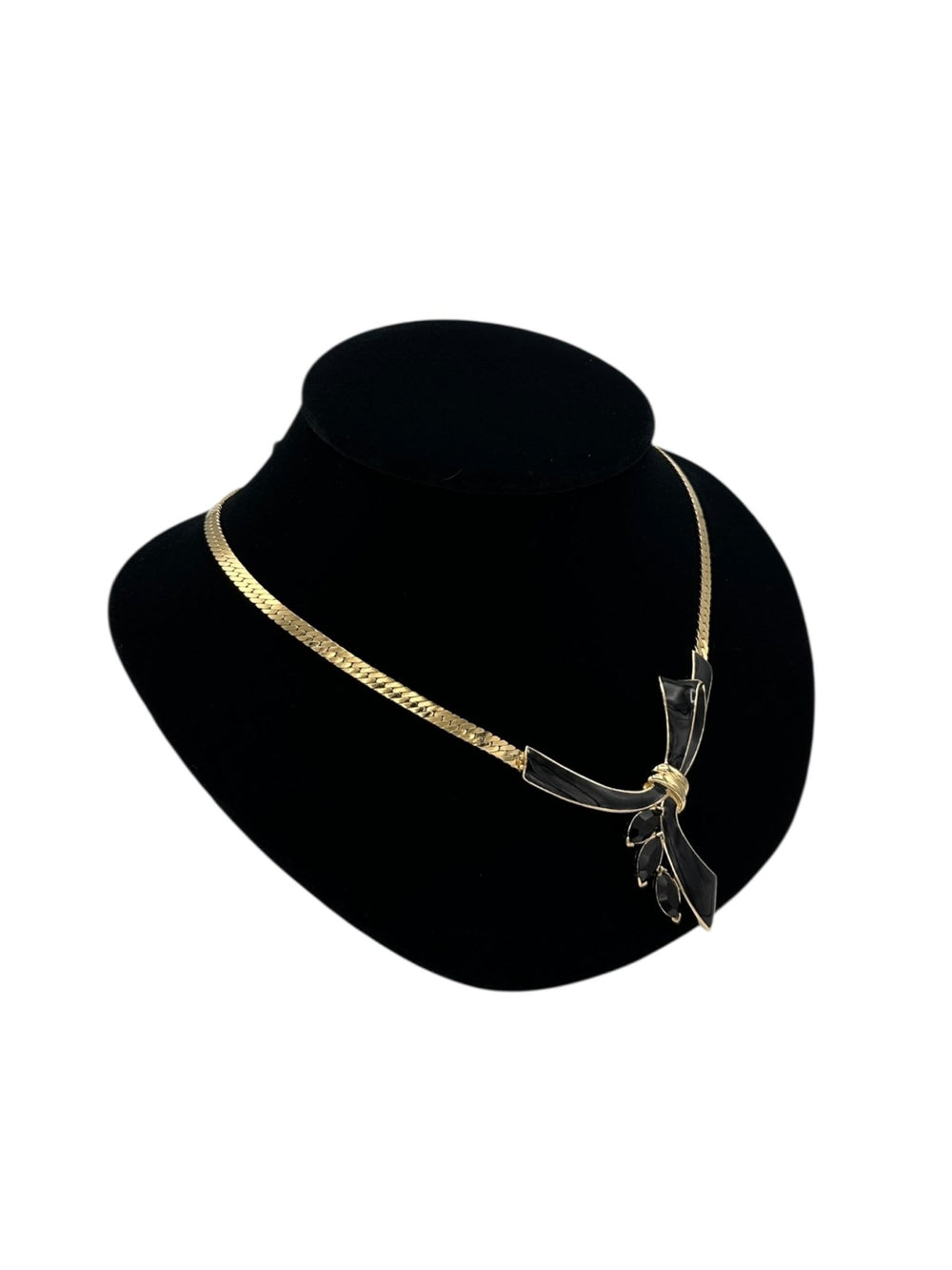 Trifari Kunio Matsumoto Black Enamel Bow Vintage Necklace - 24 Wishes Vintage Jewelry